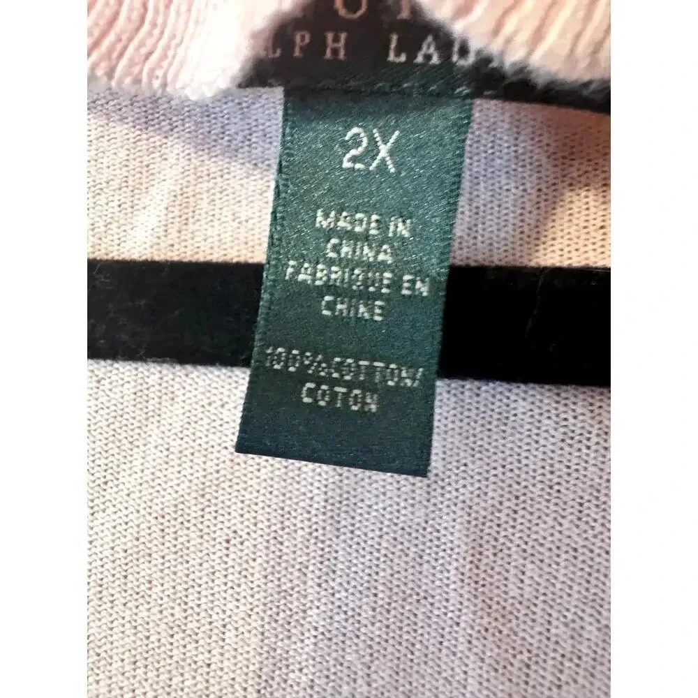 Lauren Ralph Lauren Cardigan 2X Pink Ruffle Trim Cotton Knit Coquette - Picture 5 of 8
